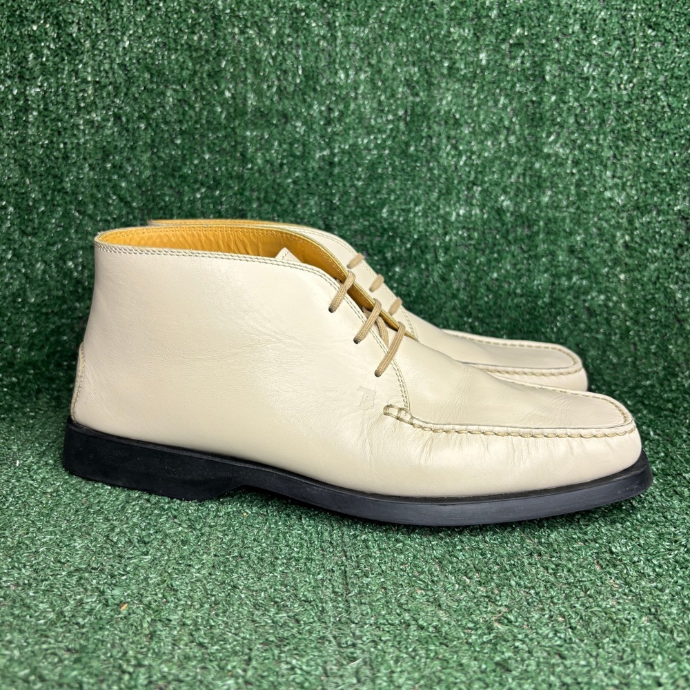 Tods Leather Lace Up Ankle Chukka Square Toe Luxury Desert Boot Cream Mens 9.5